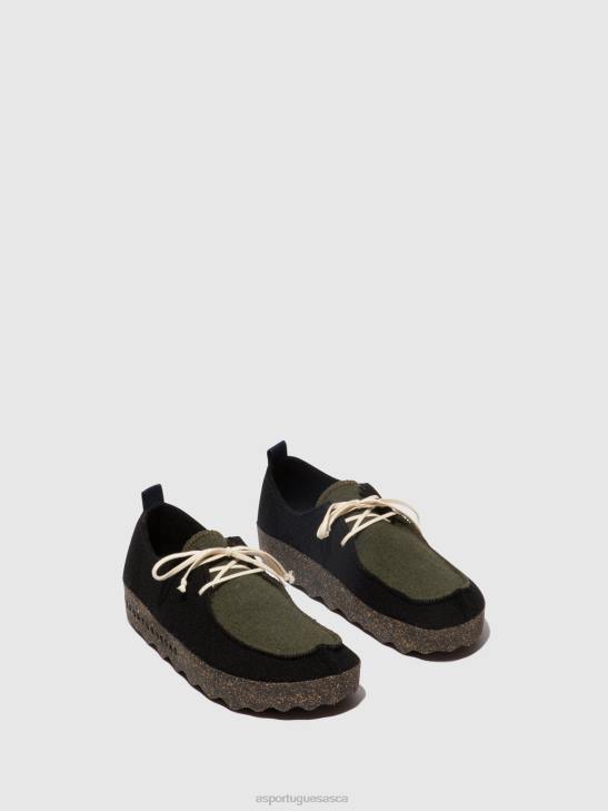 Asportuguesas Shoes Women BLACK/MILITARY GREEN LACE-UP SHOES CHAT 226H106 - Image 2