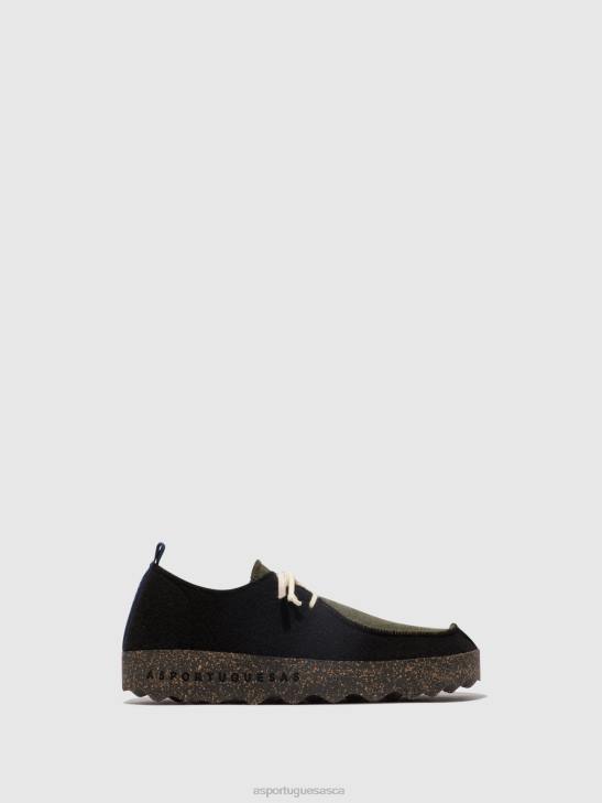 Asportuguesas Shoes Women BLACK/MILITARY GREEN LACE-UP SHOES CHAT 226H106 - Image 1